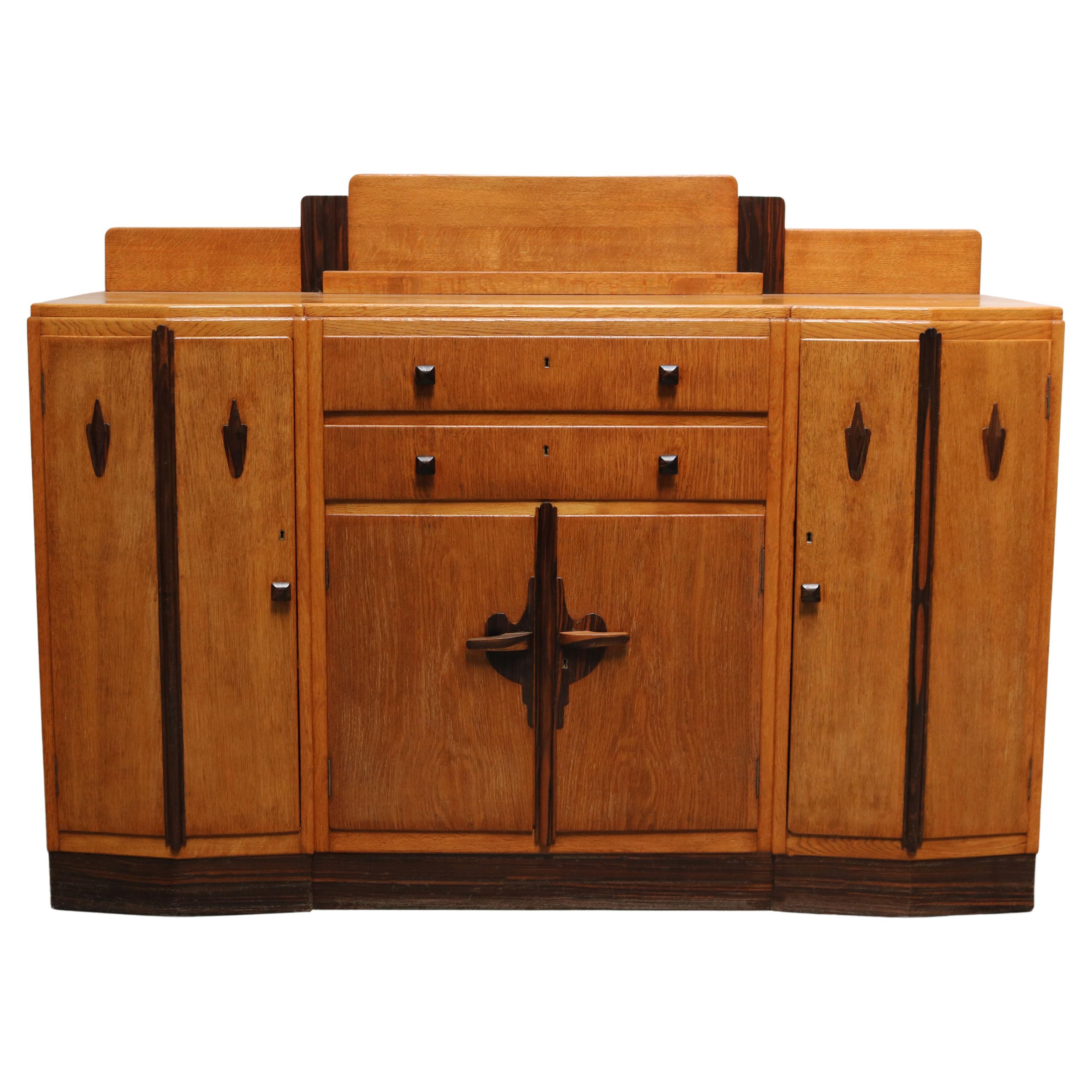 Dutch Art Deco Amsterdam School Credenza / Sideboard Solid European Oak, 1910 For Sale