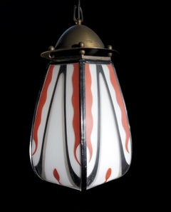 Dutch Art Deco Amsterdam School "De Nieuwe Honsel" Stained Glass Hanging Lamp