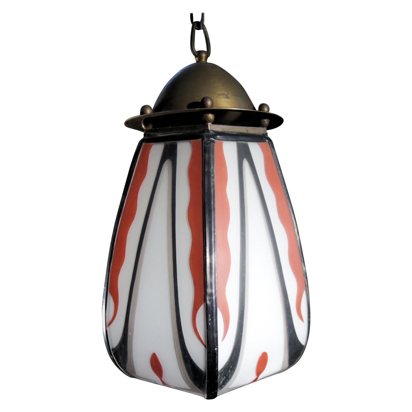 Dutch Art Deco Amsterdam School "De Nieuwe Honsel" Stained Glass Hanging Lamp For Sale
