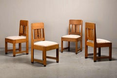 Dutch Art Deco Amsterdam School Dining Chairs in Oak and light Fabric, 1930s