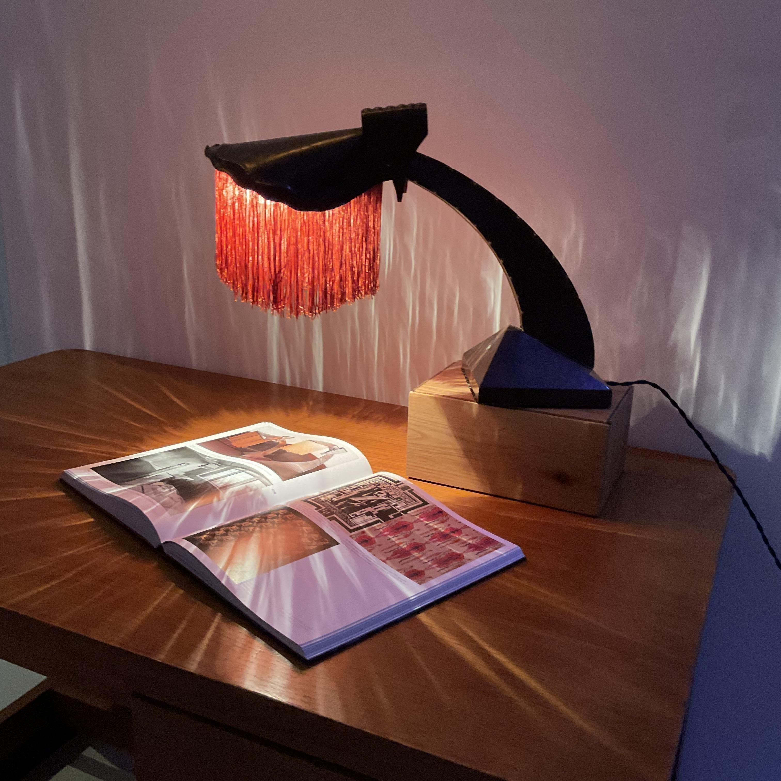 Dutch Art Deco Amsterdam School fringed copper desk lamp by Conrad Fehn, 1920s For Sale 10