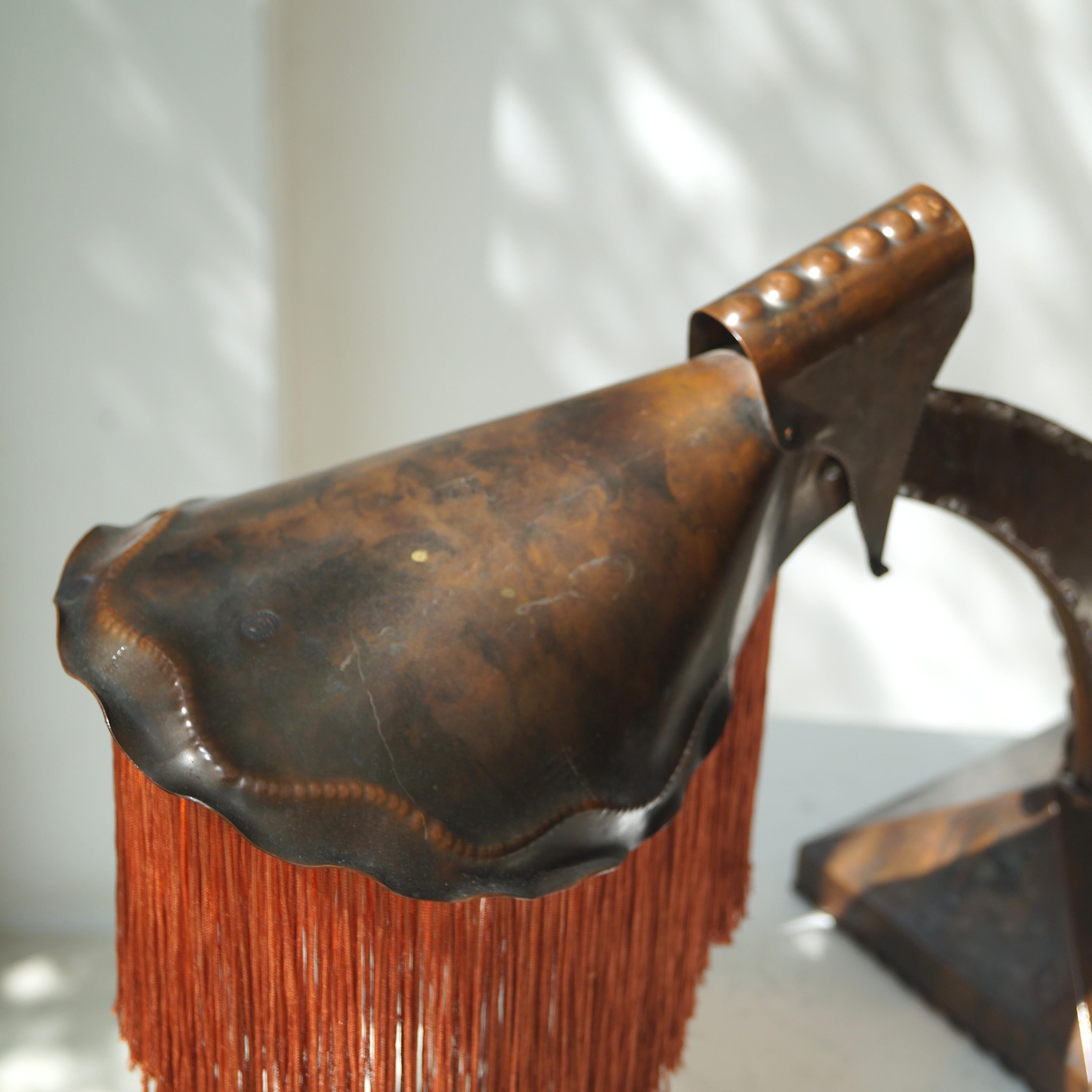 Dutch Art Deco Amsterdam School fringed copper desk lamp by Conrad Fehn, 1920s For Sale 2