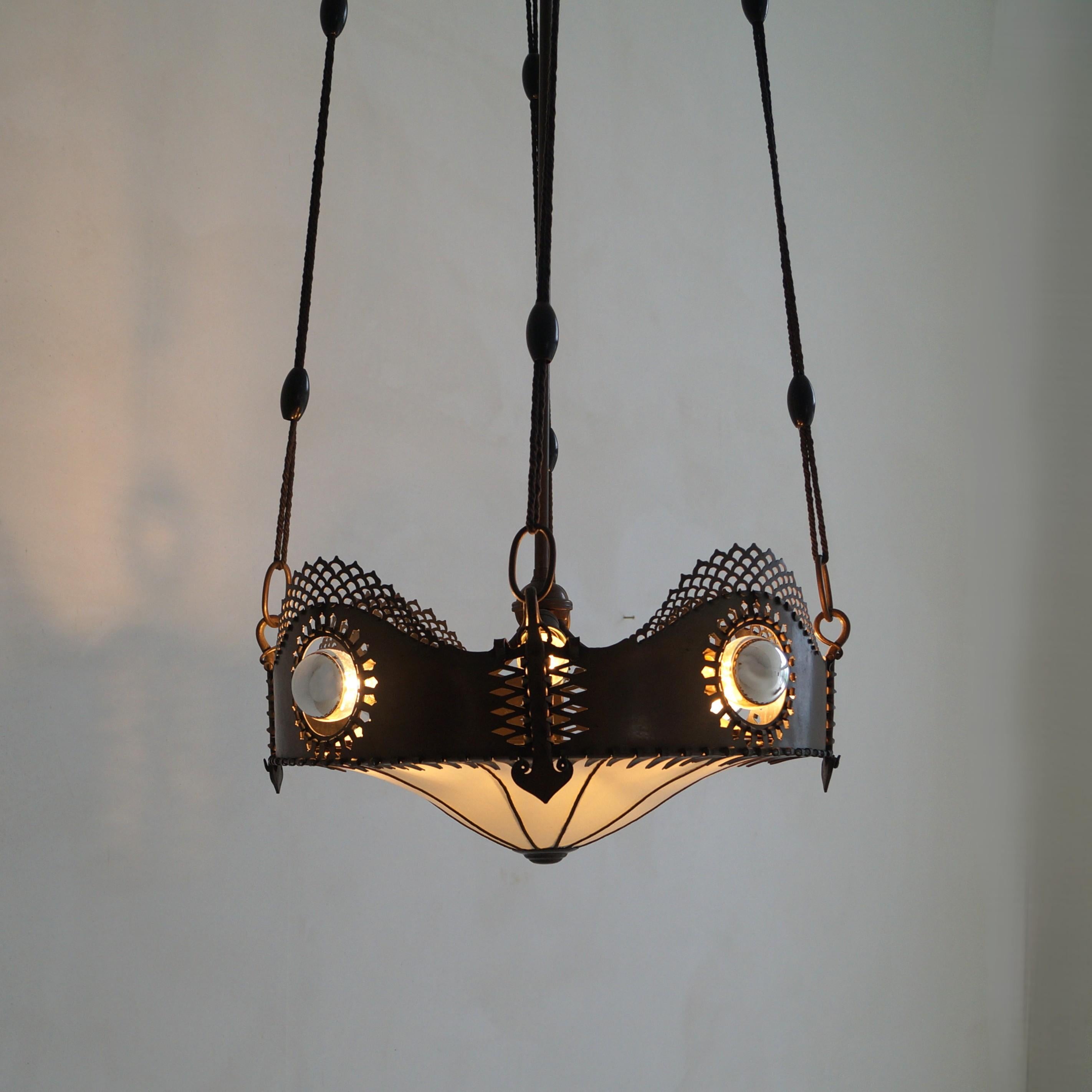 Corda Lampada a sospensione Art Deco olandese della Scuola di Amsterdam di Winkelman & Van der Bijl, anni '20 in vendita