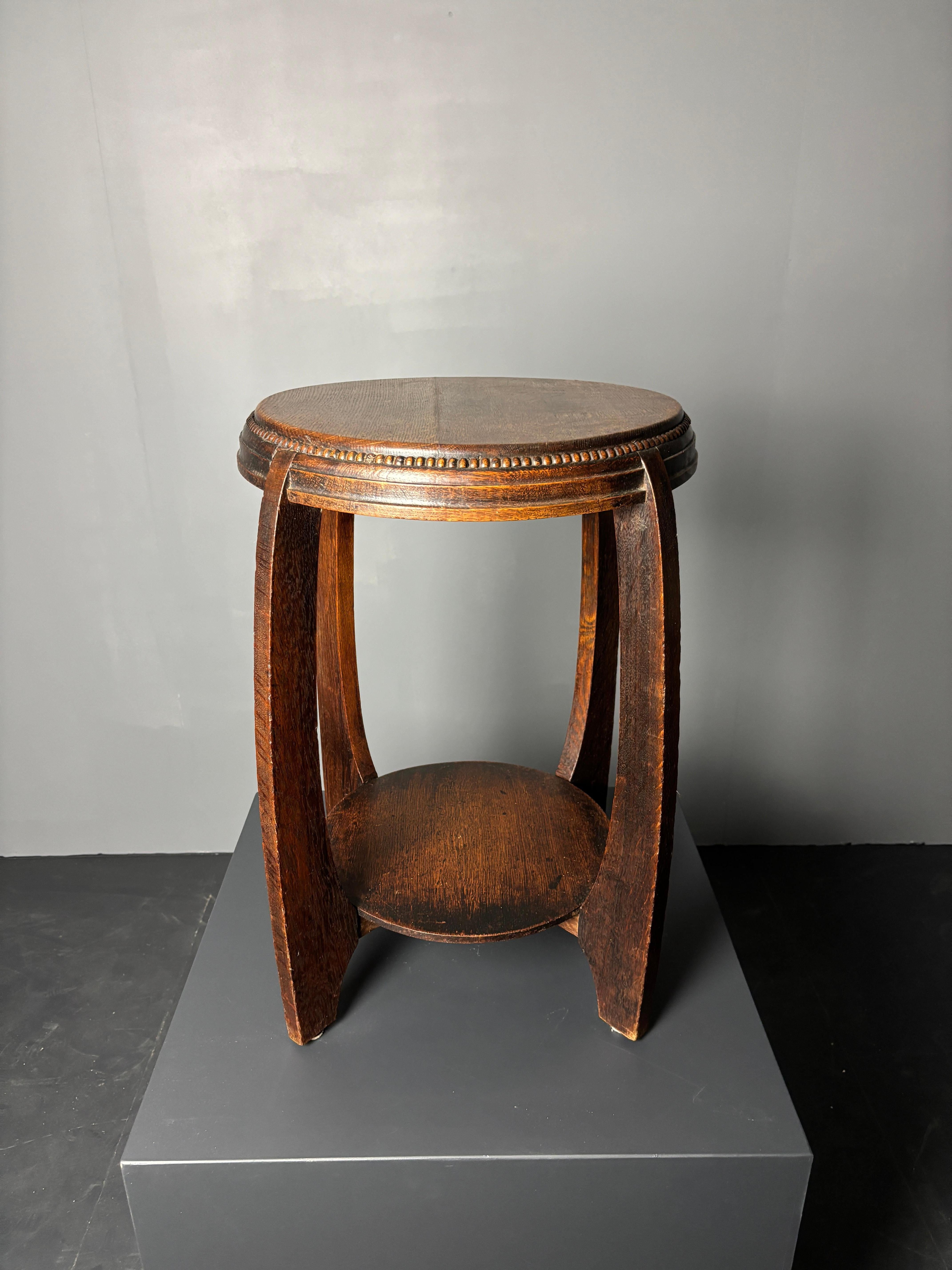 Oak Dutch art deco Amsterdam school side table, 1930s