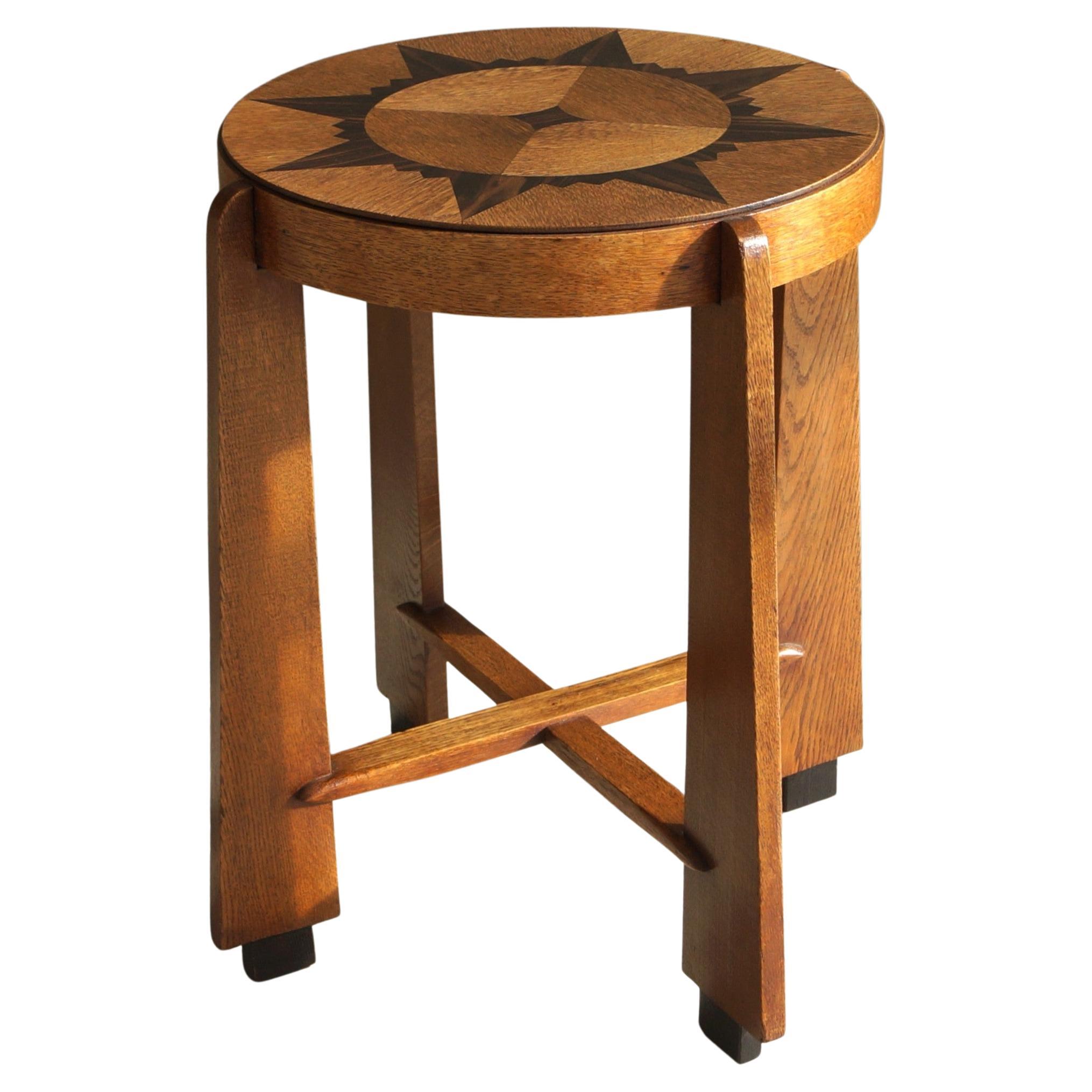 Dutch Art Deco Amsterdam School side table with starburst pattern top, 1920s