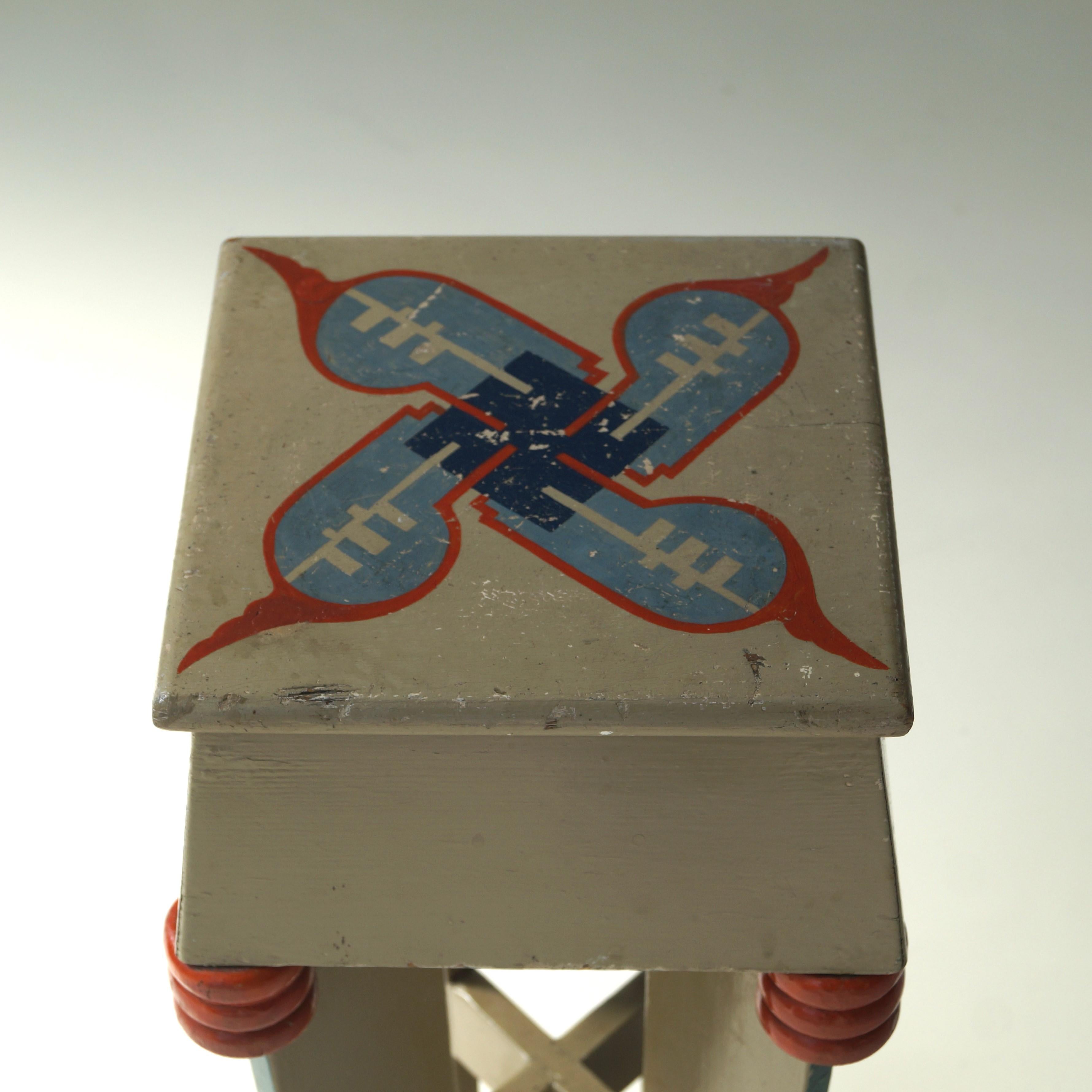 Dutch Art Deco Amsterdam School small pedestal table in original paint, 1920s 11