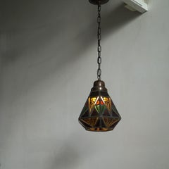 Dutch Art Deco Amsterdam School Stained Glass Hall Lantern, Willem Bogtman, 1918