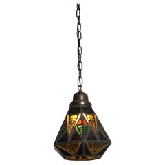 Dutch Art Deco Amsterdam School Stained Glass Hall Lantern, Willem Bogtman, 1918