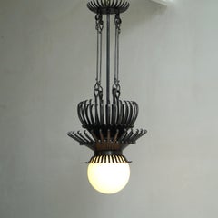 Lampe suspendue "Jellyfish" en fer forgé de l'école d'Amsterdam, art déco hollandais, années 1920