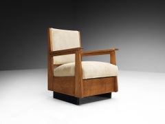 Dutch Art Deco Armchair in Oak and Creme Fabric