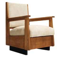 Dutch Art Deco Armchair in Oak and Creme Fabric