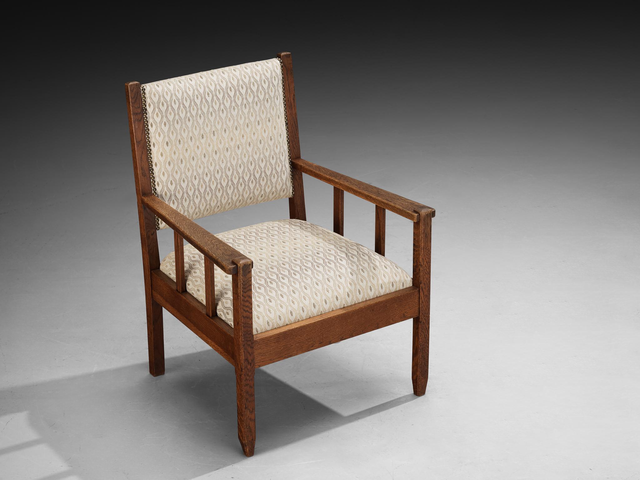 Fabric Dutch Art Deco Armchair in Oak For Sale