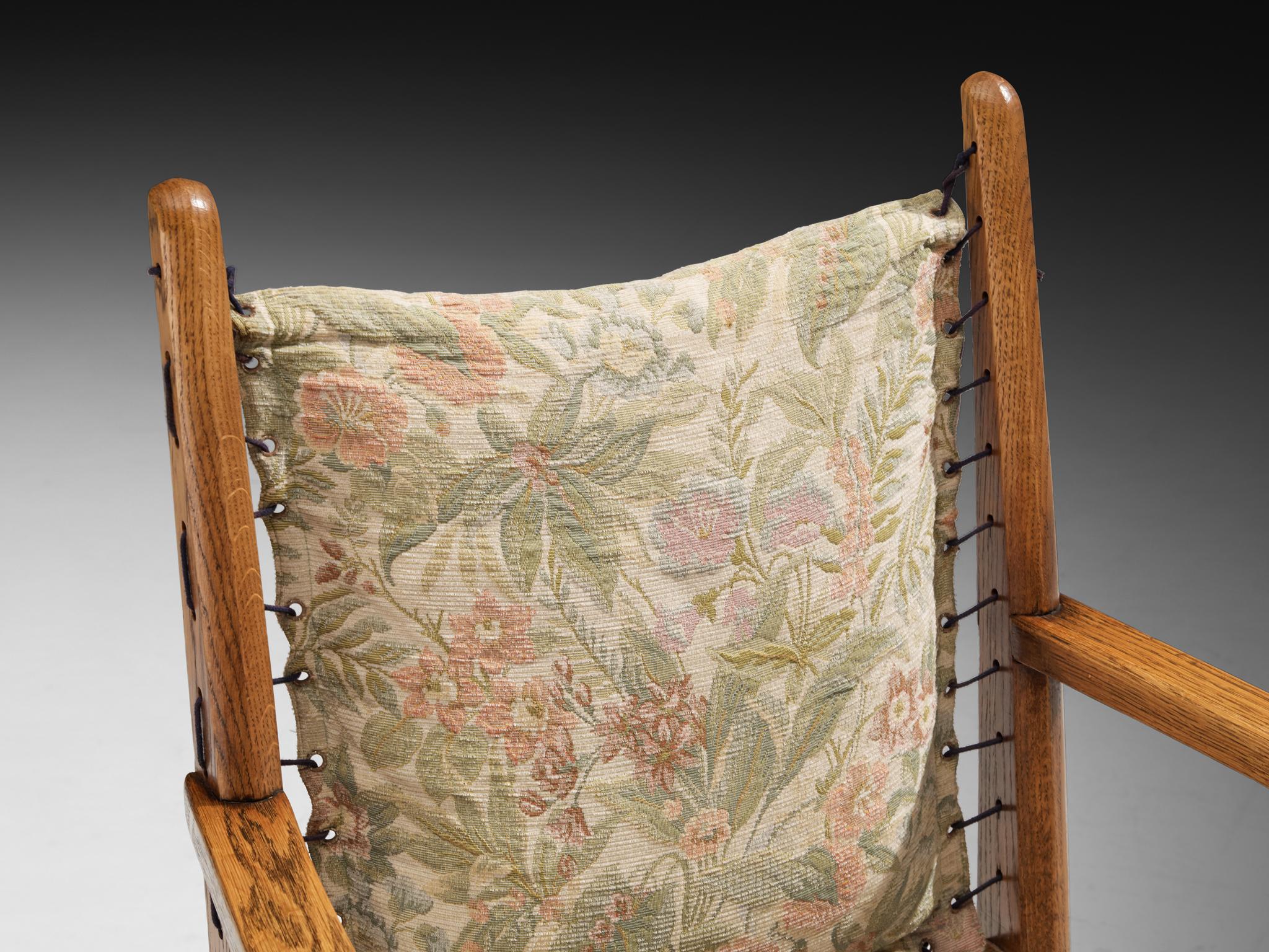 Sillón Art Decó holandés de roble macizo y encaje Holandés en venta