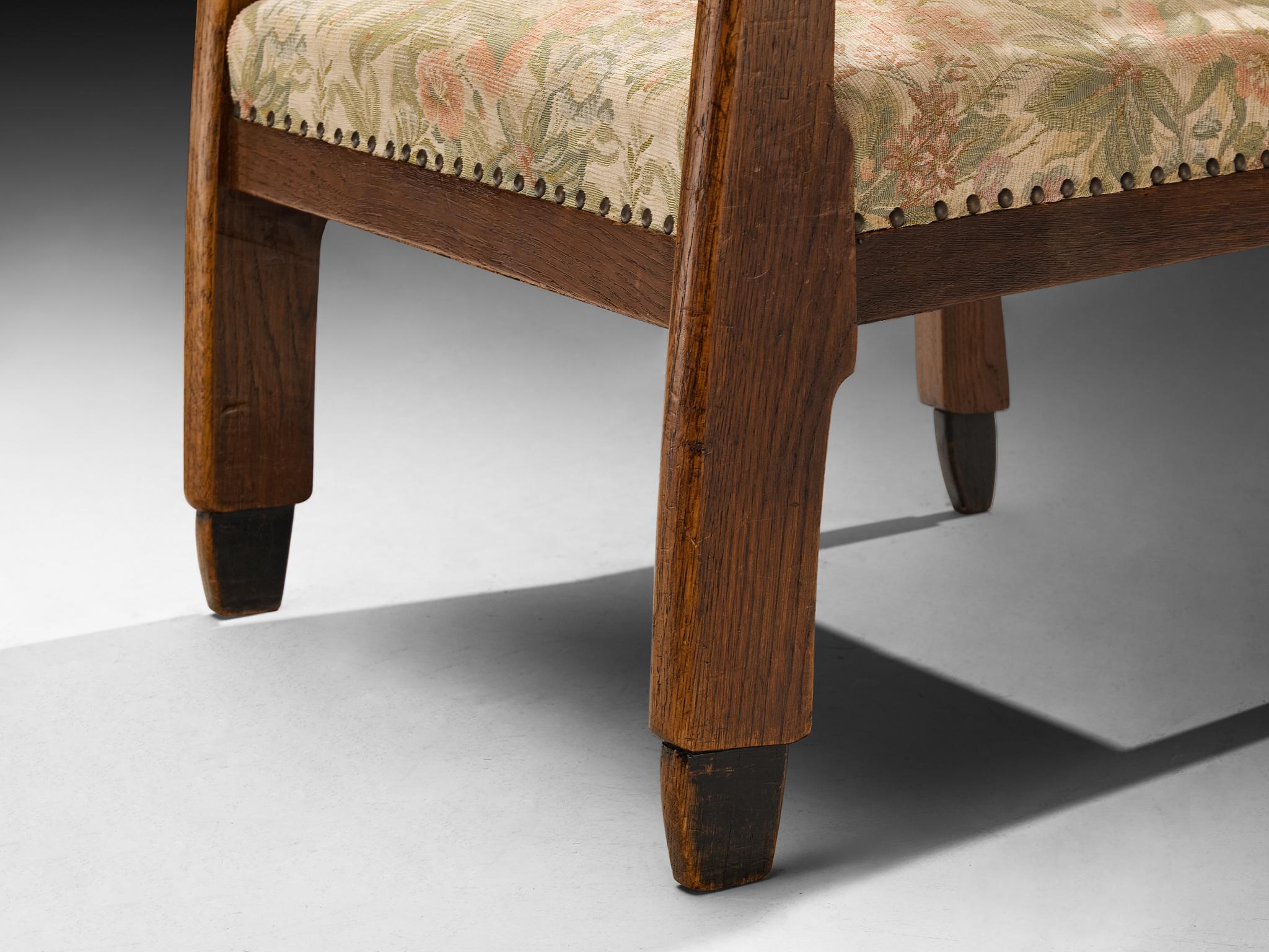 Sillón Art Decó holandés de roble macizo y encaje Latón en venta