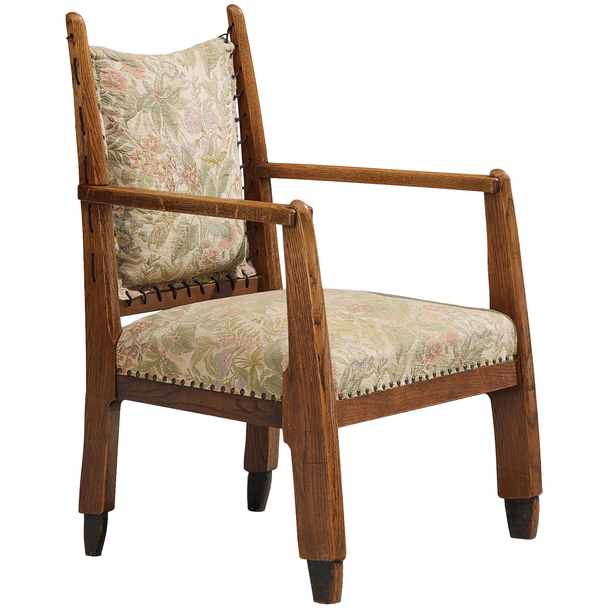 Poltrona olandese Art Deco in legno massiccio di Oak e pizzo