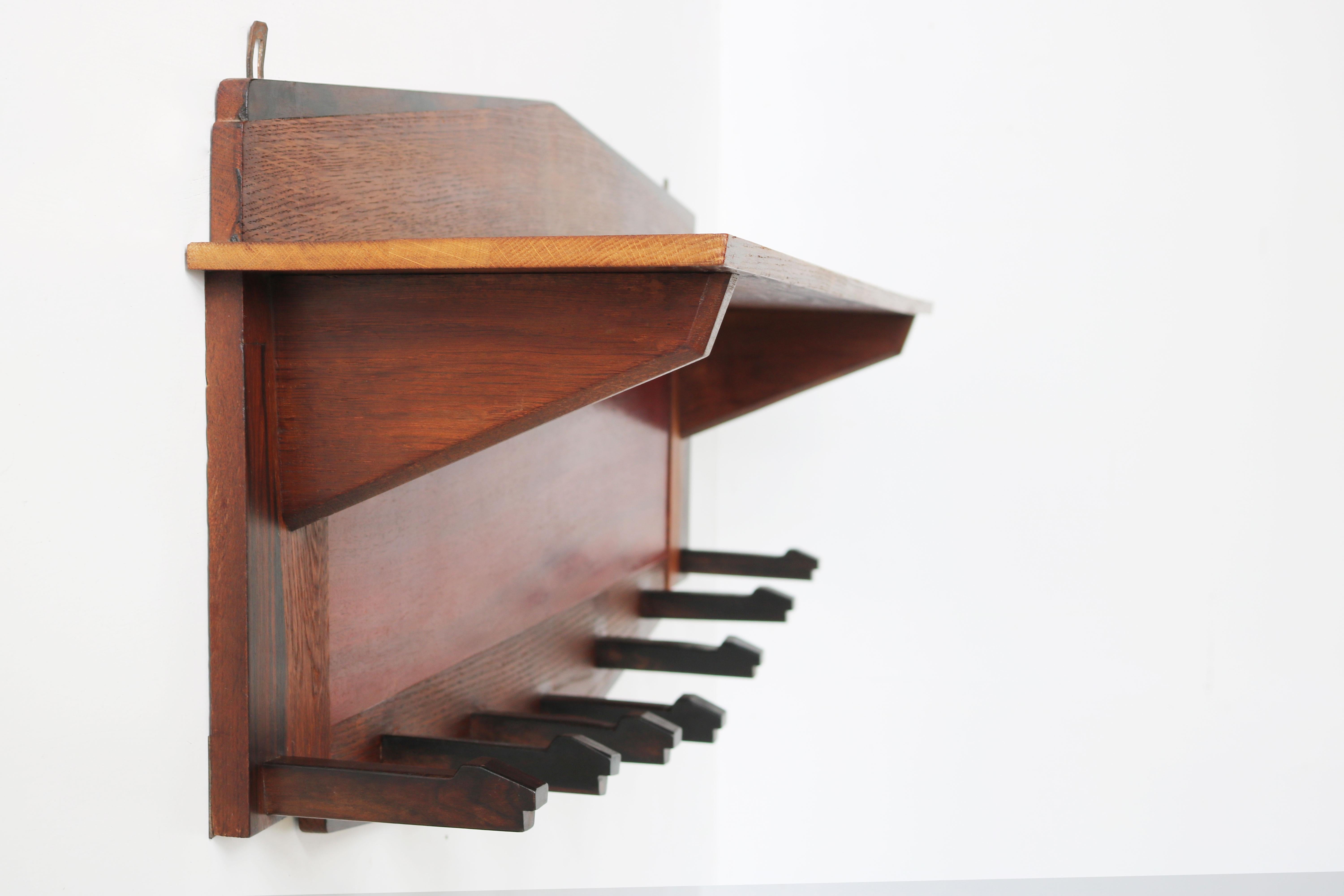 Oak Dutch Art Deco Coat Rack Amsterdam School by P.E.L. Izeren 1930 Genneper Molen For Sale