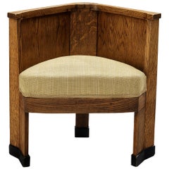 Antique Dutch Art Deco Corner Chair in Oak, circa 1925