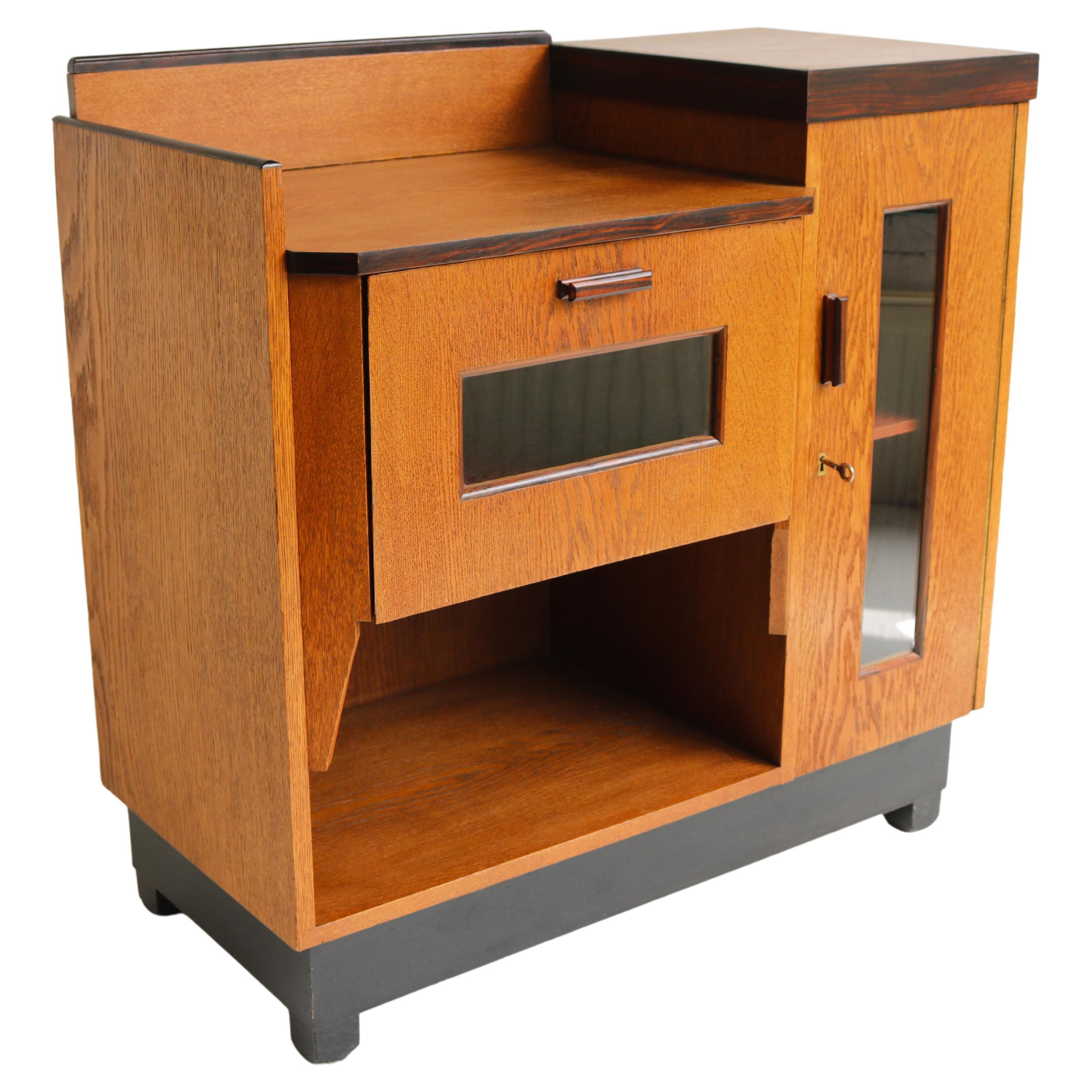 Meuble à thé en chêne de l'école Izeren d'Amsterdam de P.E.L Izeren, design Art déco néerlandais, 1920