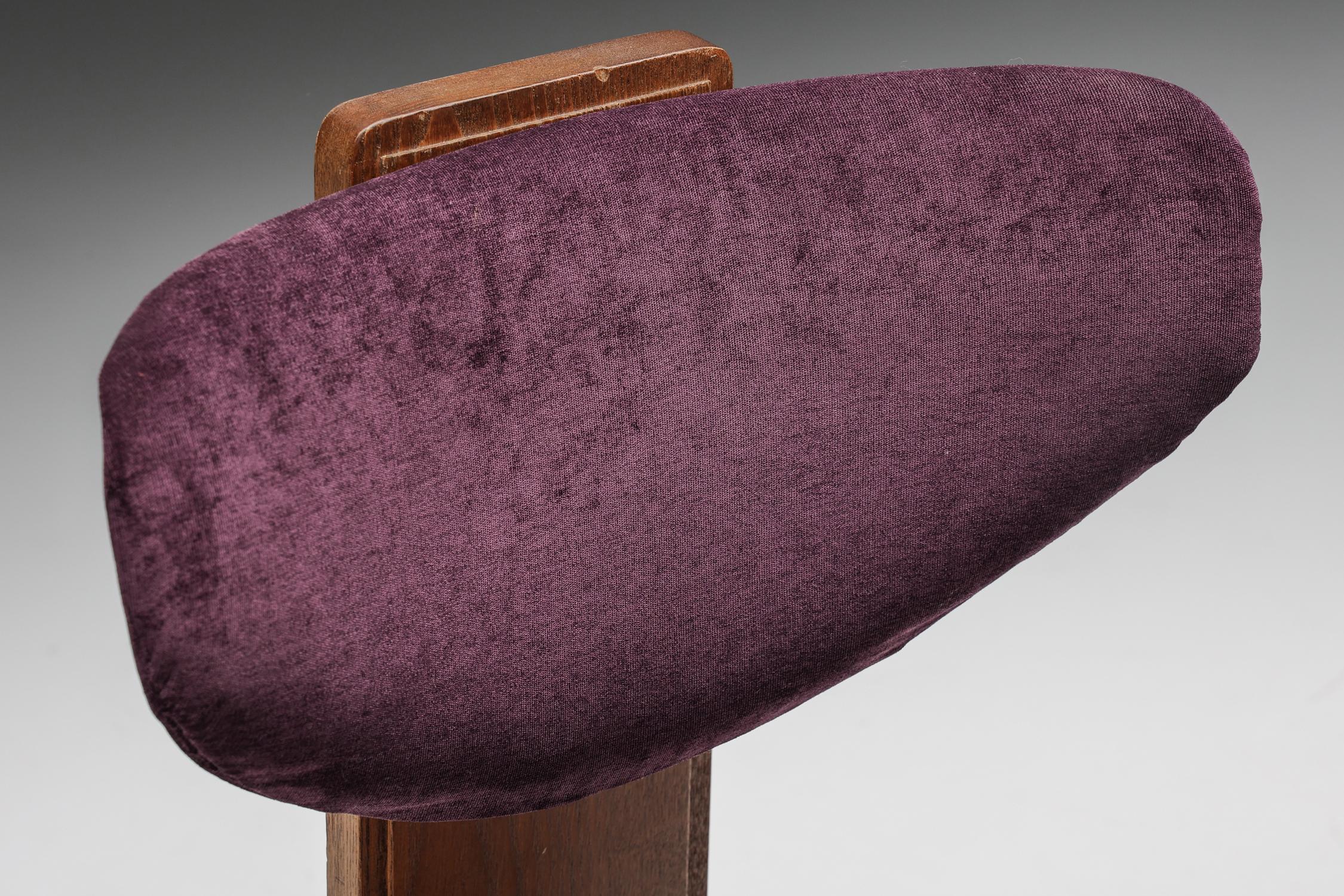 Dutch Art Deco Dining Chairs Velvet Amsterdamse School, Early 20th Century 7