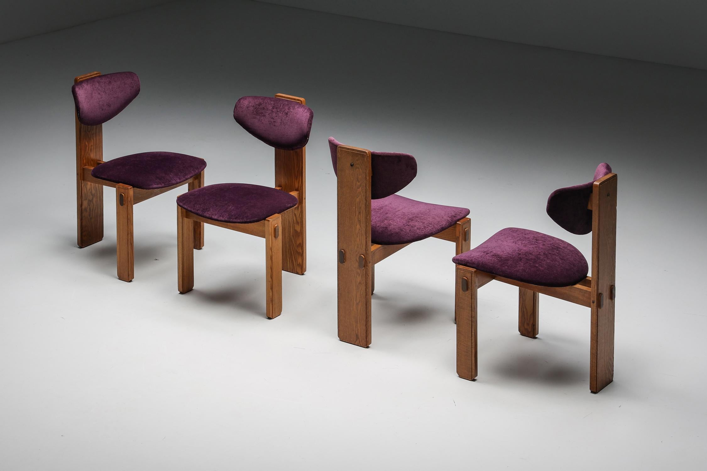 Dutch Art Deco Dining Chairs Velvet Amsterdamse School, Early 20th Century In Excellent Condition In Antwerp, BE
