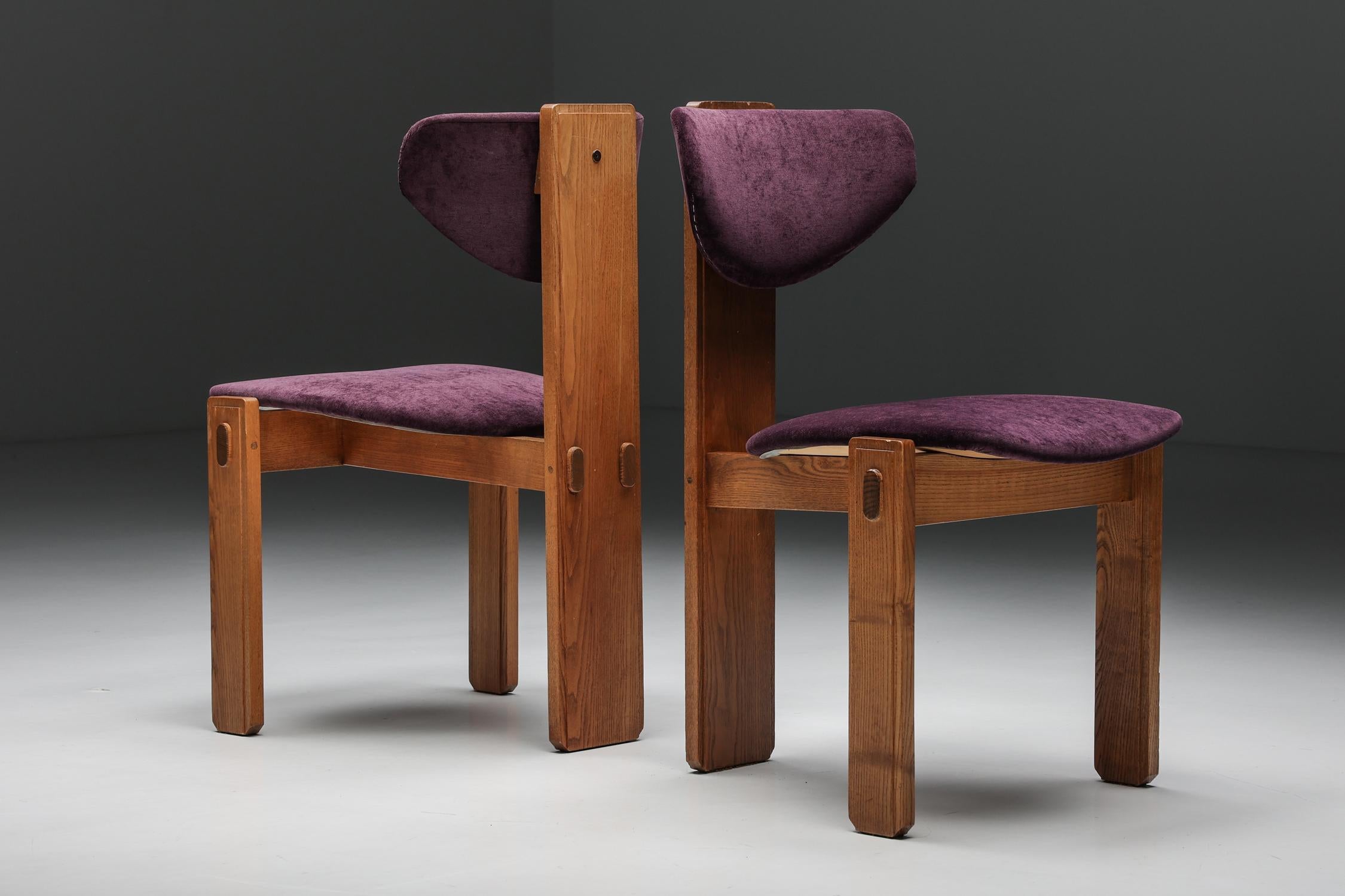 Dutch Art Deco Dining Chairs Velvet Amsterdamse School, Early 20th Century 2