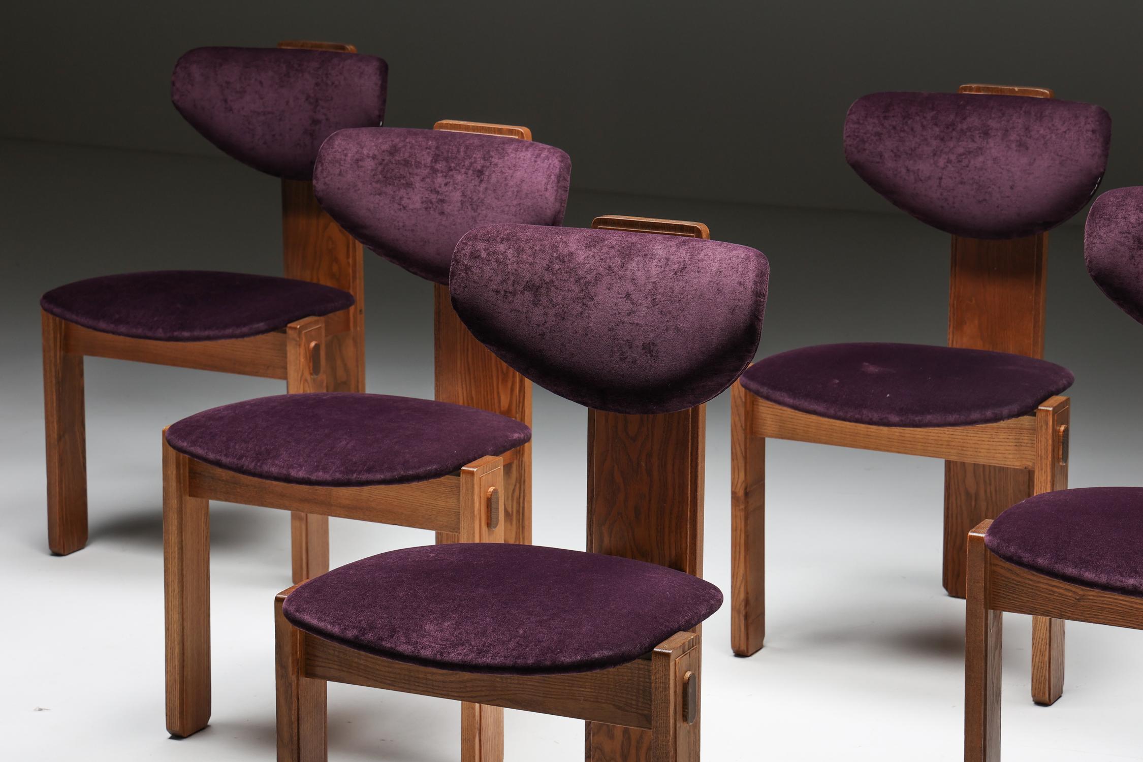 Dutch Art Deco Dining Chairs Velvet Amsterdamse School, Early 20th Century 3