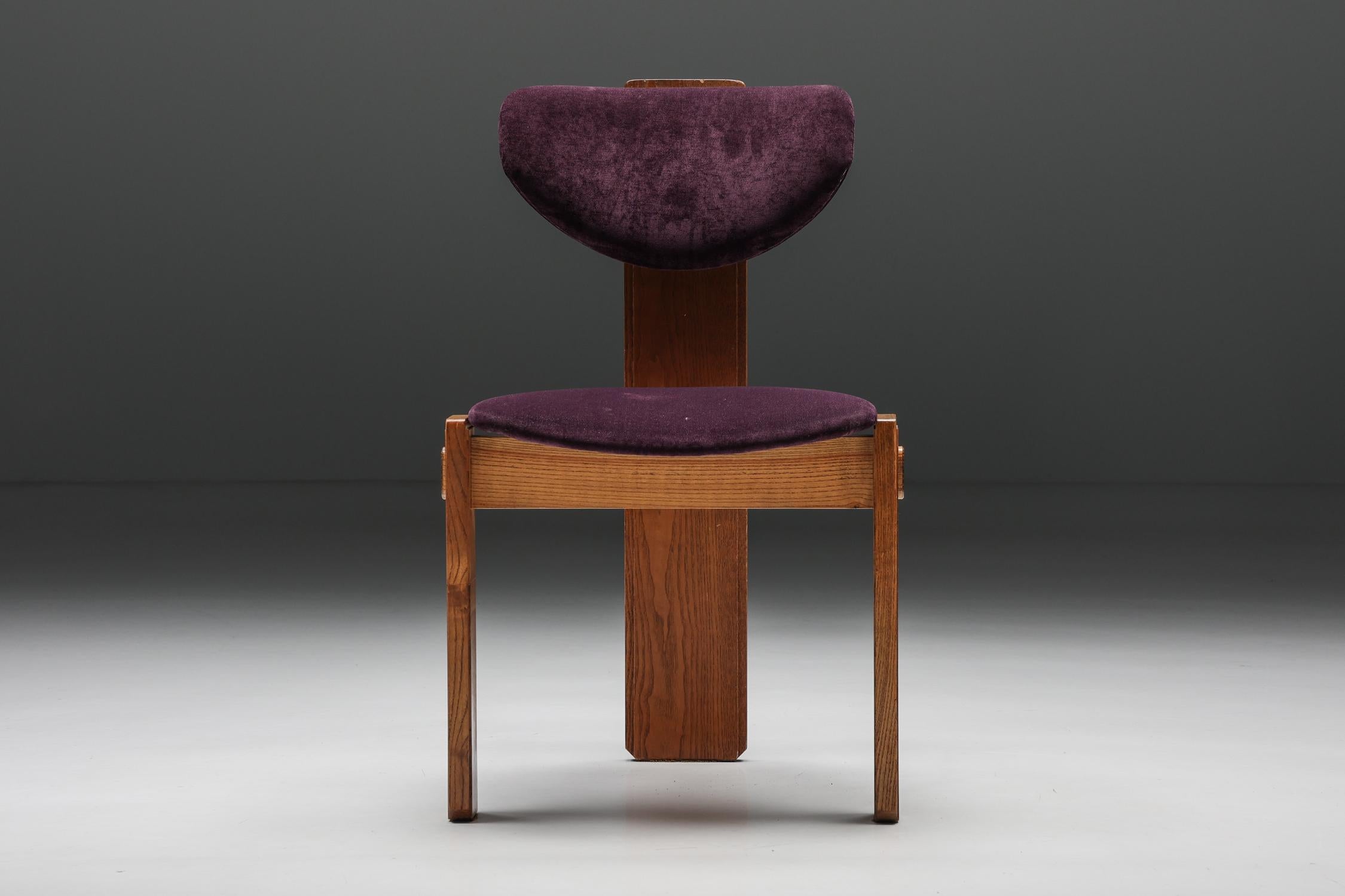 Dutch Art Deco Dining Chairs Velvet Amsterdamse School, Early 20th Century 4