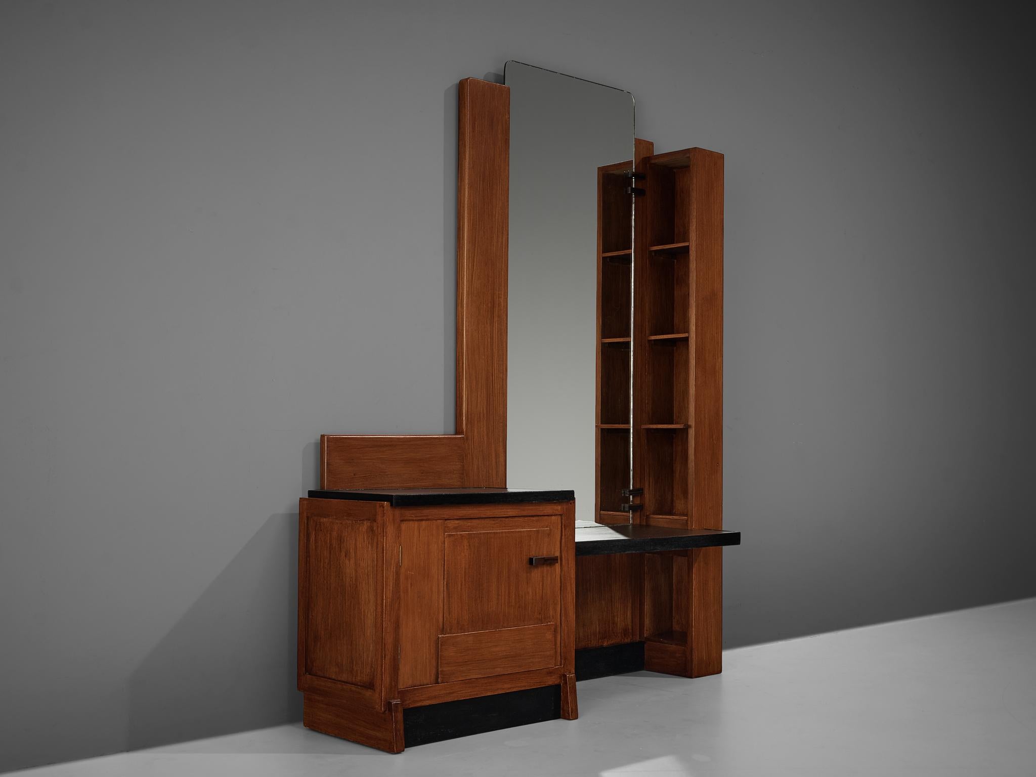 Glass Dutch Art Deco Dressing Table in Macassar Ebony and Mahogany  For Sale