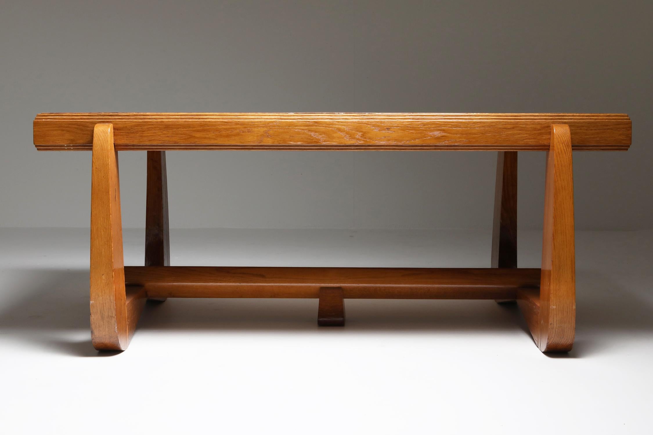 Amsterdam School Art Deco Expressive Oak Dining Table, Netherlands, 1930s For Sale 3