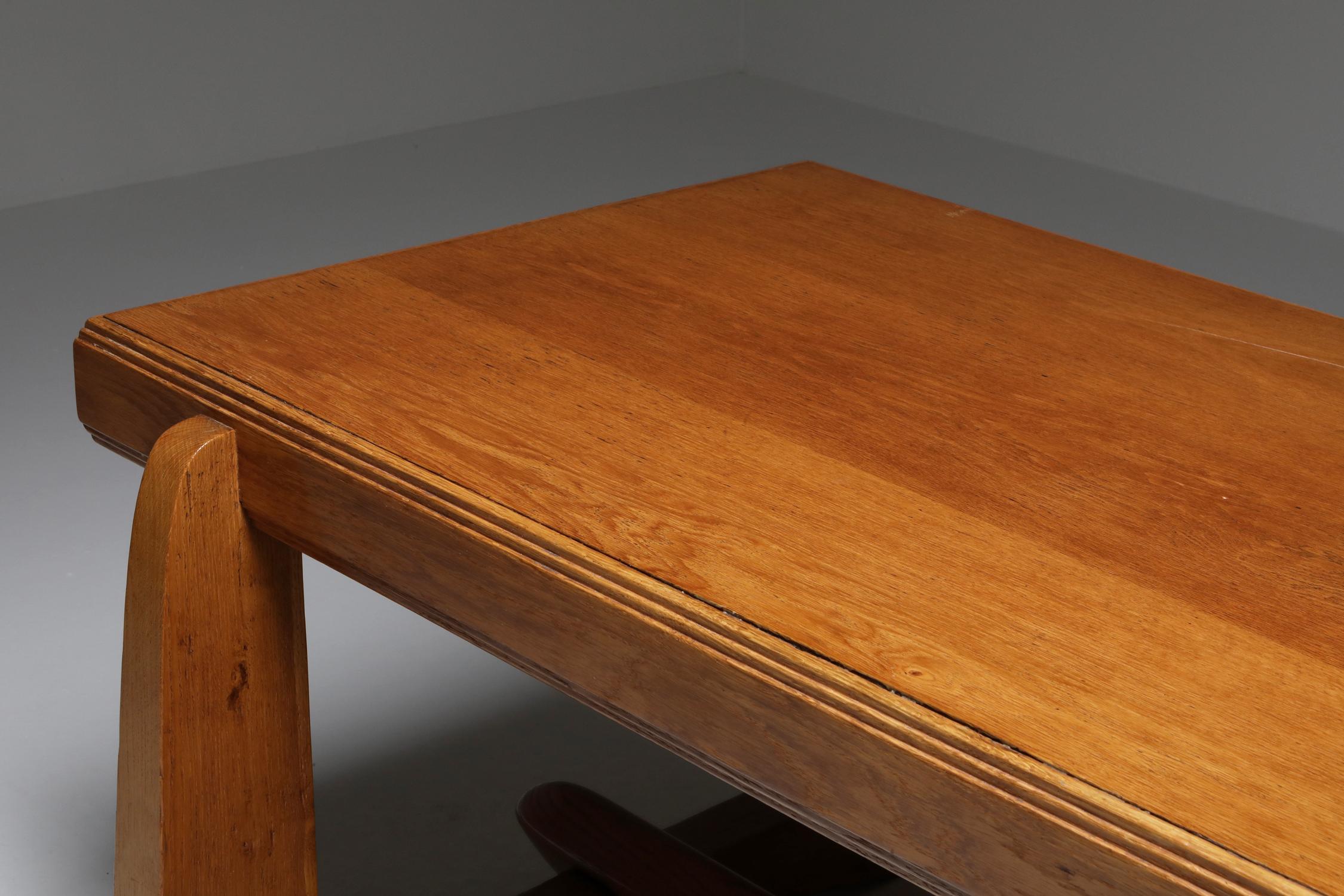 Dutch Amsterdam School Art Deco Expressive Oak Dining Table, Netherlands, 1930s For Sale