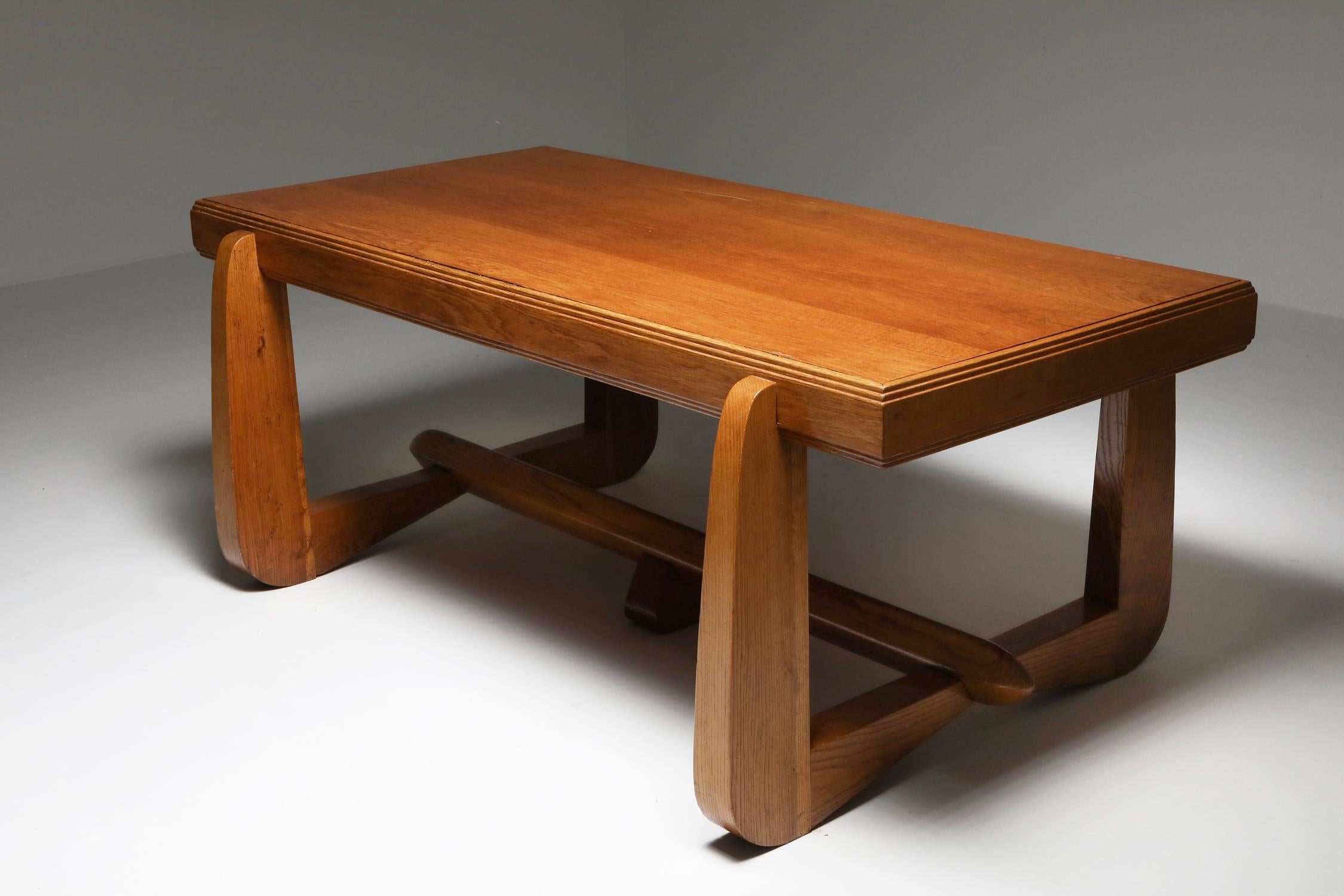 Mid-20th Century Amsterdam School Art Deco Expressive Oak Dining Table, Netherlands, 1930s For Sale