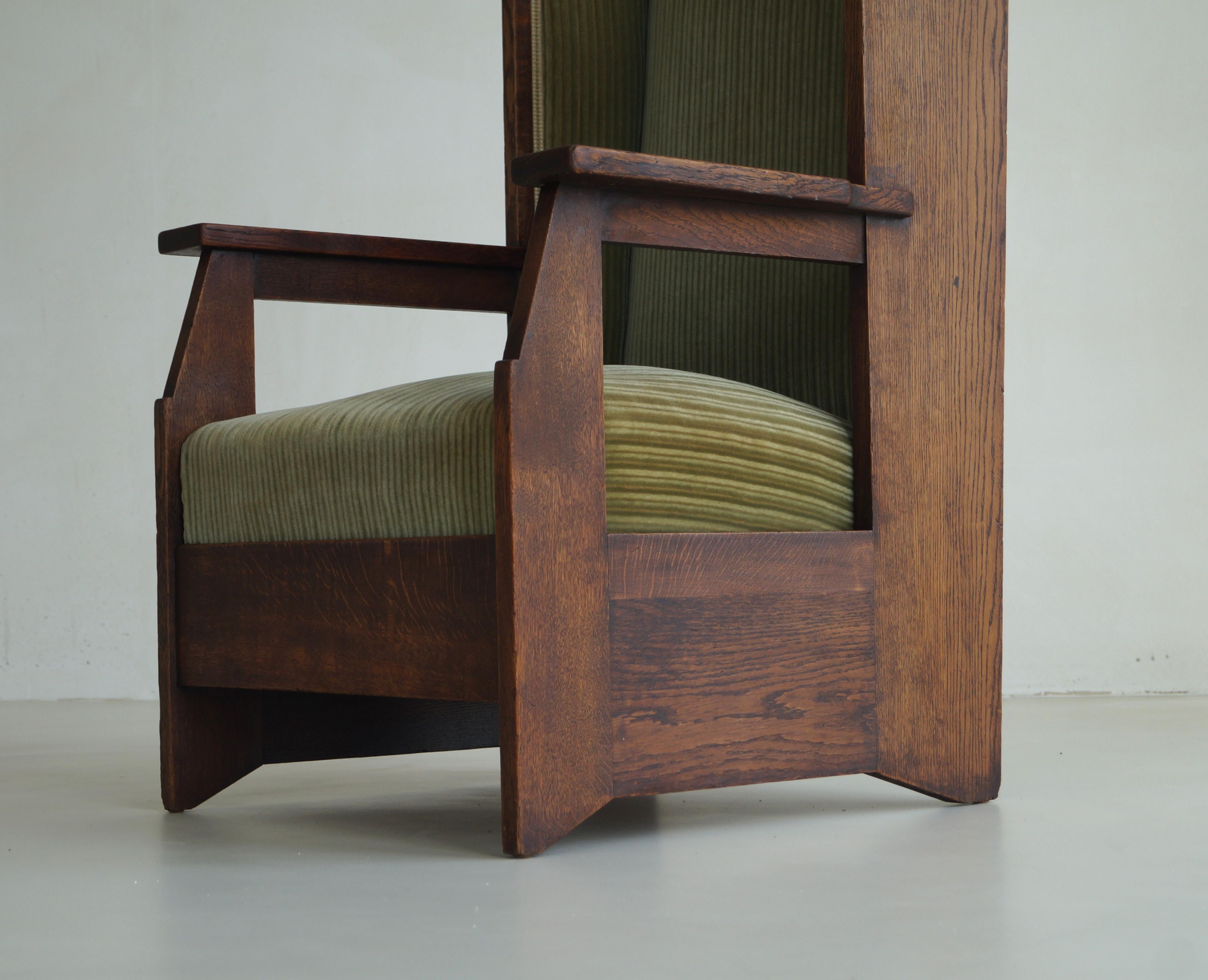 Fabric Dutch Art Deco Haagse School high back chair by Hendrik Wouda for Pander, 1924 For Sale