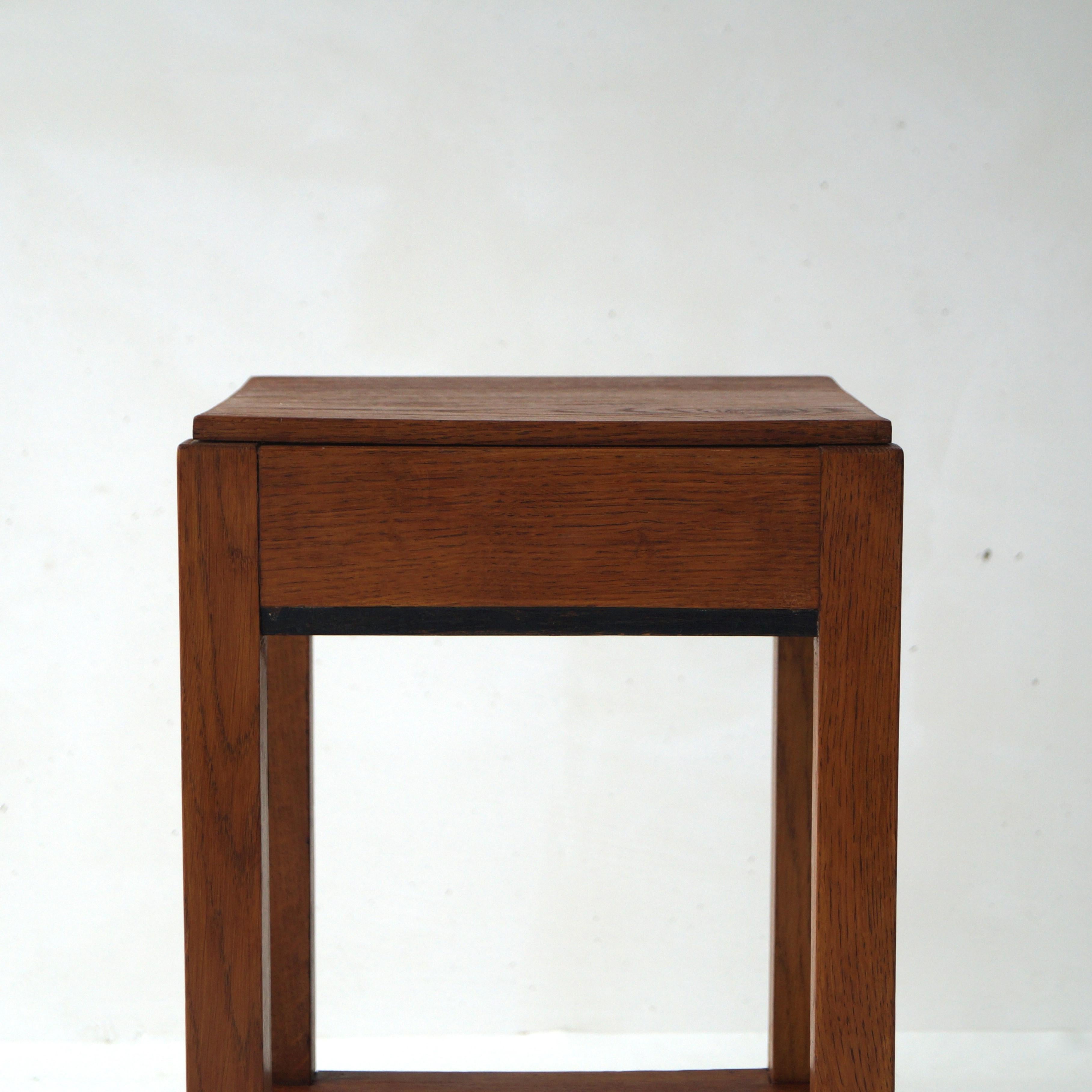 Oak Dutch Art Deco Haagse School square side table, 1930s