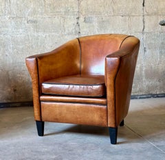 Dutch Art Deco Leather Club Chairs, a Pair