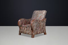 Dutch Art Deco Lounge Chair with Sculptural Walnut Arms, 1930s