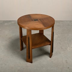 Dutch Art Deco Modernist Amsterdam School side table in Oak with square inlay