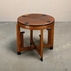 Dutch Art Deco Modernist Amsterdam School side table in Oak with squares inlay