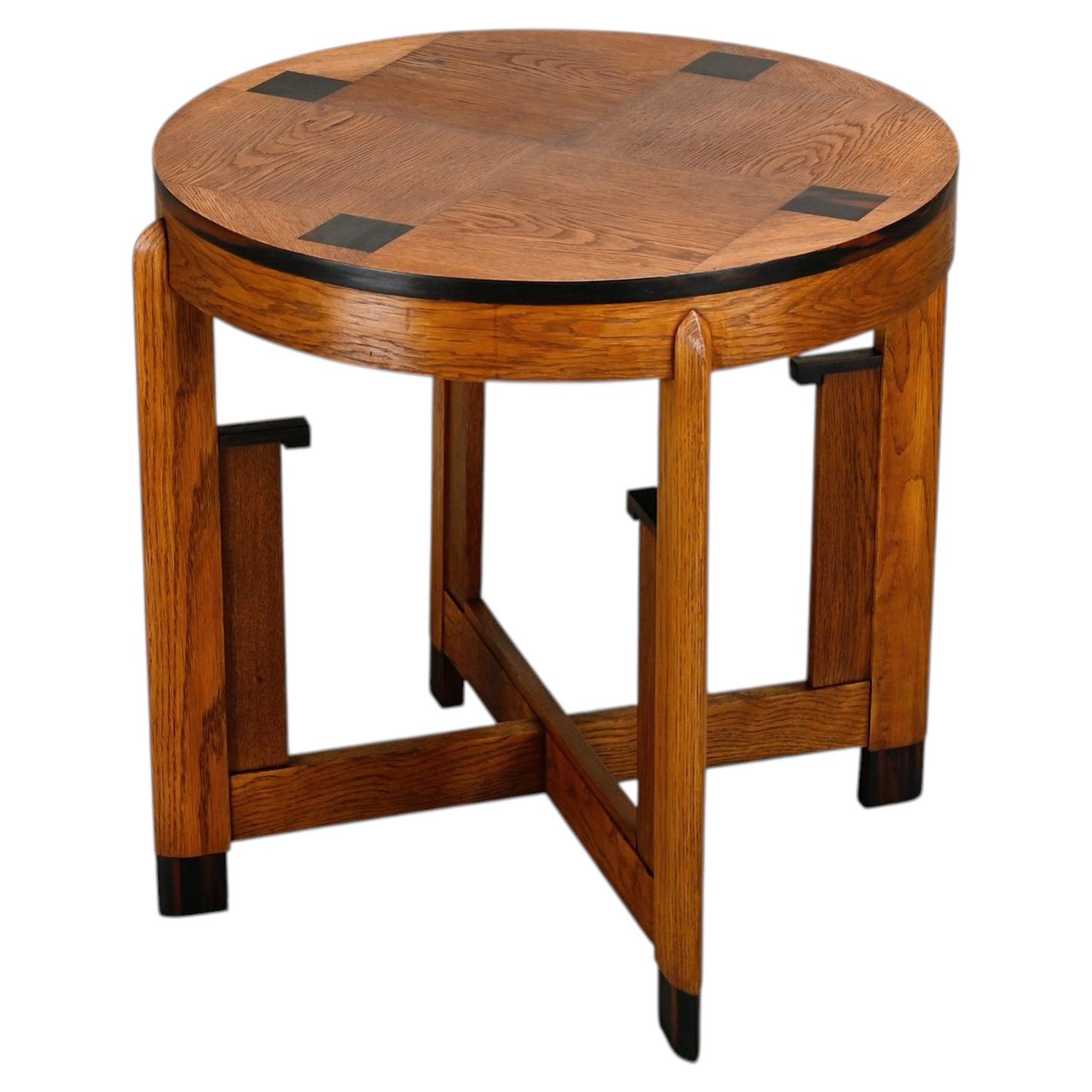 Dutch Art Deco Modernist Amsterdam School side table in Oak with squares inlay