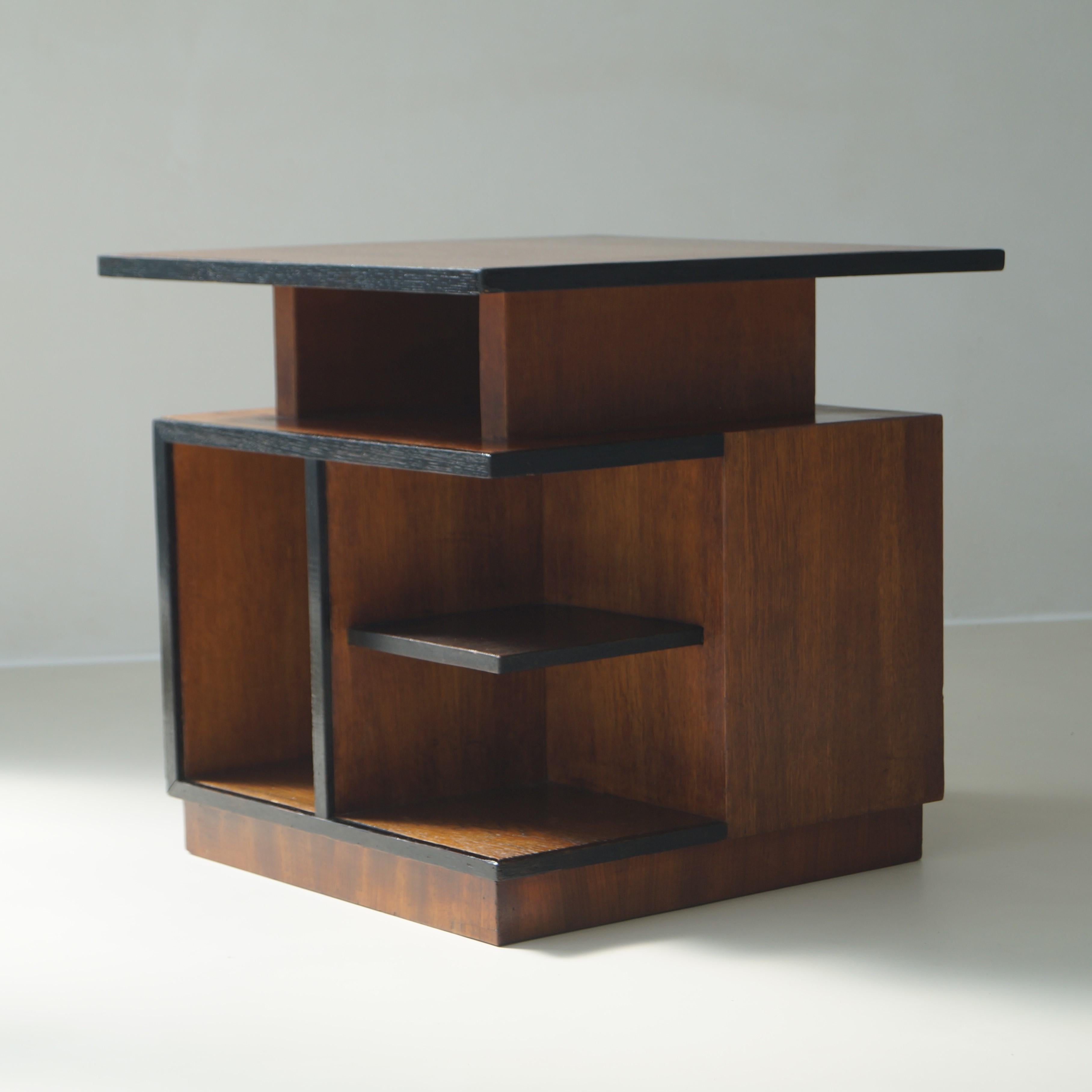 Dutch Art Deco modernist and cubist side table with storage, 1920s 7