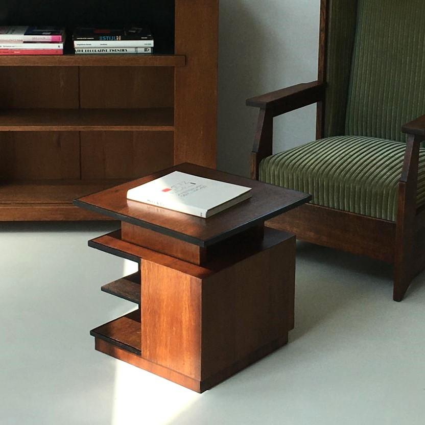 Dutch Art Deco modernist and cubist side table with storage, 1920s 12