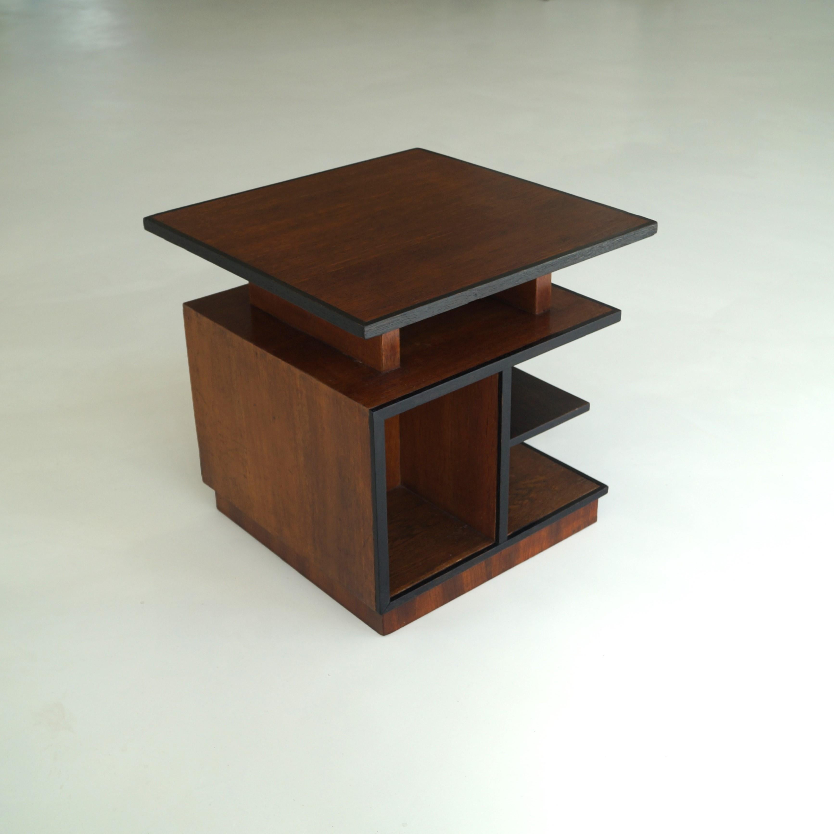 Dutch Art Deco modernist and cubist side table with storage, 1920s 1