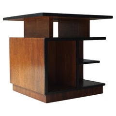 Antique Dutch Art Deco modernist and cubist side table with storage, 1920s