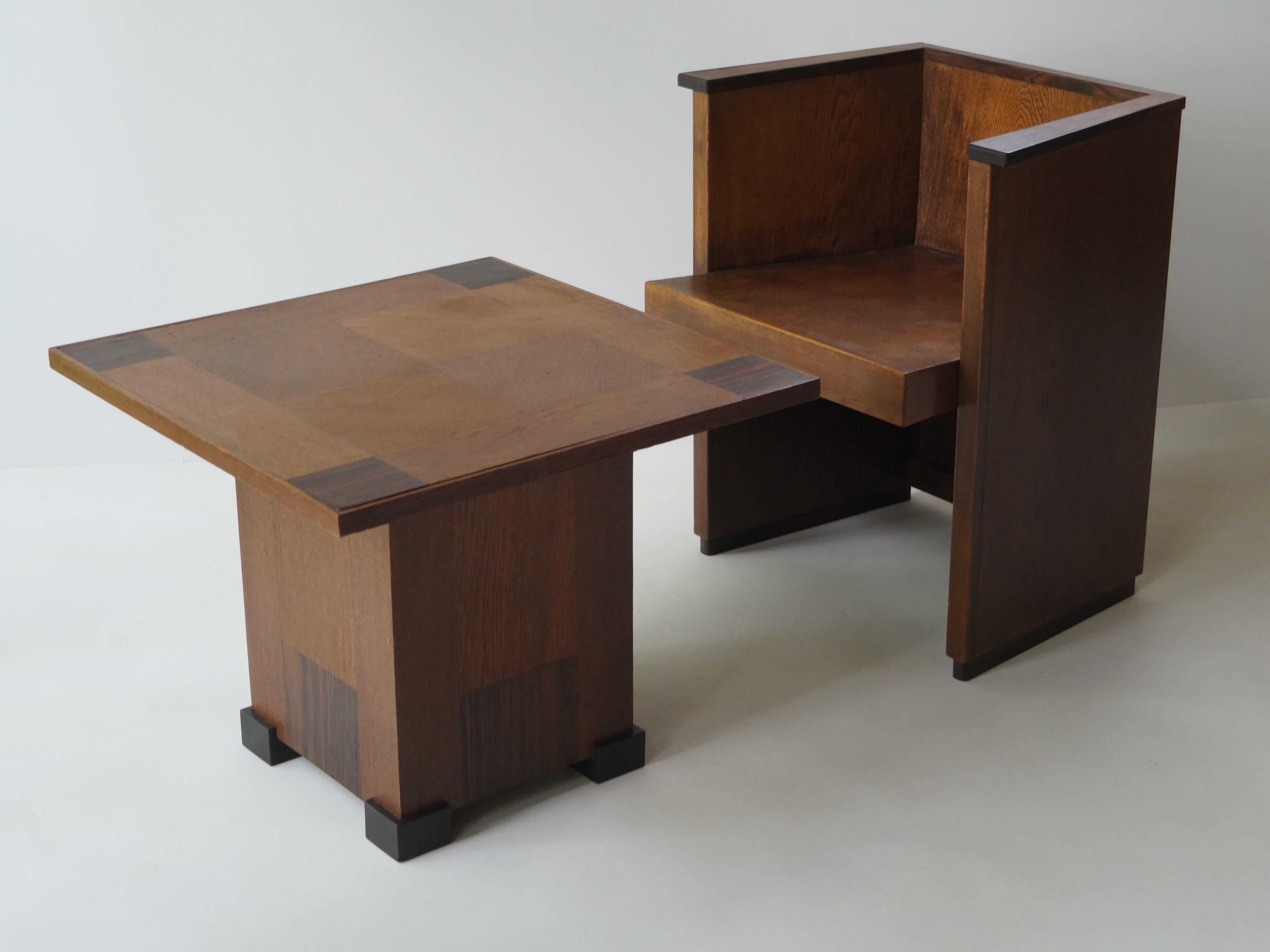 Chêne Table basse Art Déco moderniste néerlandaise dans le style de P.E.L. Izeren, années 1920