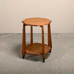 Dutch Art Deco Modernist octagon Amsterdam School side table in solid oak, 1930s