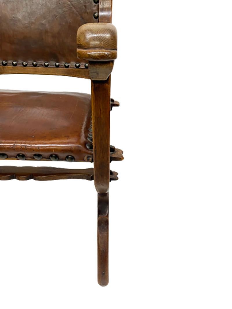 Holländischer Art Deco Sessel aus Eiche und Leder, 1920er Jahre im Angebot 5