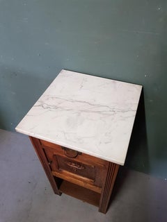 Dutch Art Deco Oak Nightstand with White Marble Top