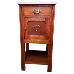 Dutch Art Deco Oak Nightstand with White Marble Top