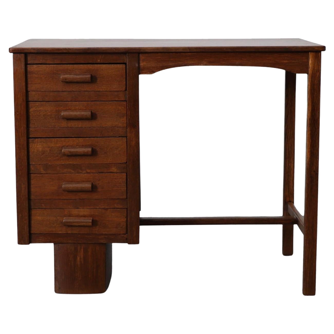 Scrivania olandese in stile Art Deco in Oak con cinque cassetti impilati, P.E.L. A.