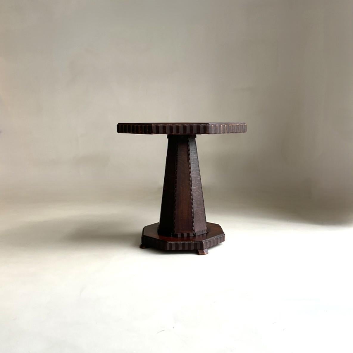 Hand-Crafted Dutch Art Deco Octagonal Amsterdam School table with a sculptural design, 1920s For Sale