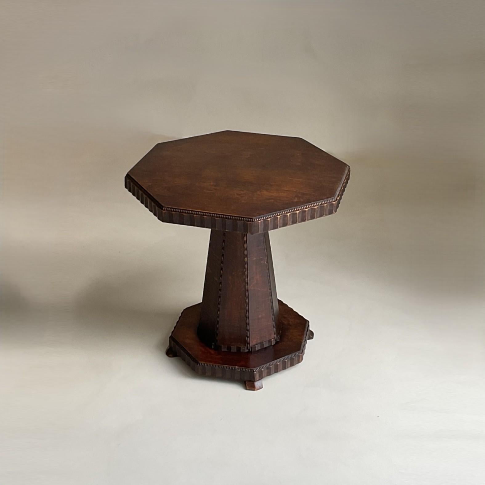 Early 20th Century Dutch Art Deco Octagonal Amsterdam School table with a sculptural design, 1920s For Sale